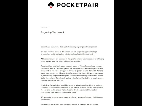 Pocketpair RESPONDS to NINTENDO SUING Palworld!