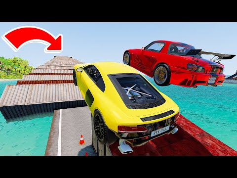 Super Cars Vs 100 Mega Container Jump Parkour – Speed Car Crash – BeamNG Drive #3