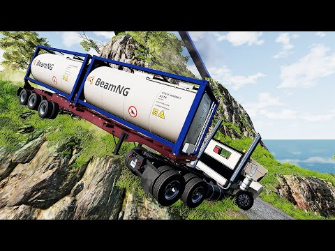 Trucks VS  DANGEROUS CLİFF #1 Steep Slopes Mountain Road – Don’t Stop – BeamNG Drive