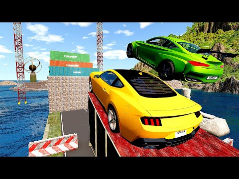 Super Cars Vs 100 Mega Container Jump Parkour – Speed Car Crash – BeamNG Drive #4