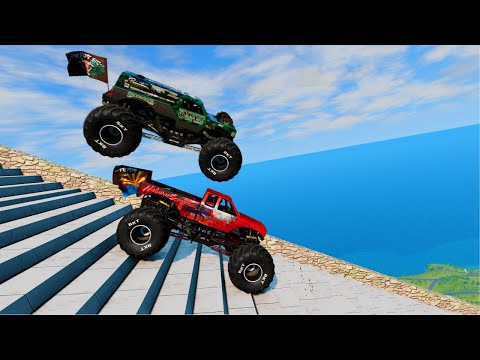 SUV 4×4 Cars VS Dangerous Stair Slope Challenge Driver #3 – BeamNG Driver