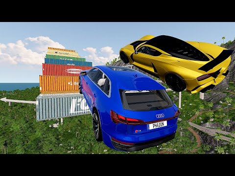 Super Cars Vs 100 Mega Container Jump Parkour – Speed Car Crash – BeamNG Drive #5