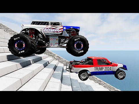 SUV 4×4 Cars VS Dangerous Stair Slope Challenge Driver #4 – BeamNG Driver