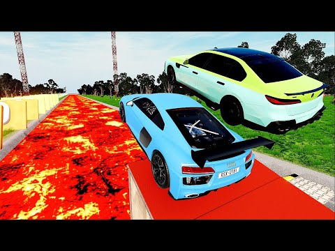 Cars VS LAVA Parkour Challange – Audi Bmw  Mercedes / BeamNG Drive #2